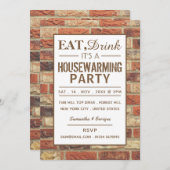 食飲み会の新築祝いパーティー 素朴なレンガの招待状 招待状 (正面/裏面)