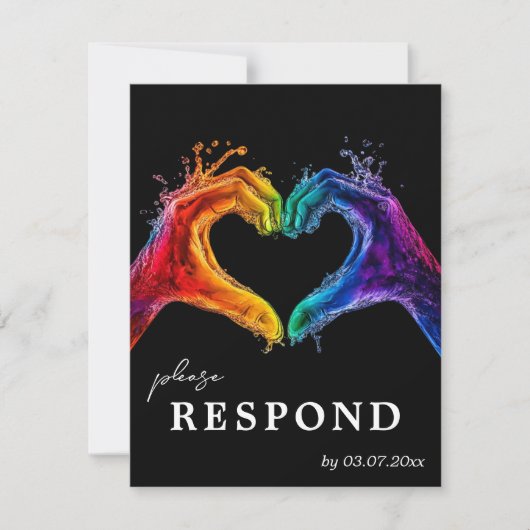 🌈食❤️用選択ハートのプライド結婚で 出欠カード (正面)