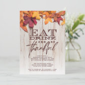 食 飲 感謝 木製 葉 感謝祭 招待状 (スタンド正面)