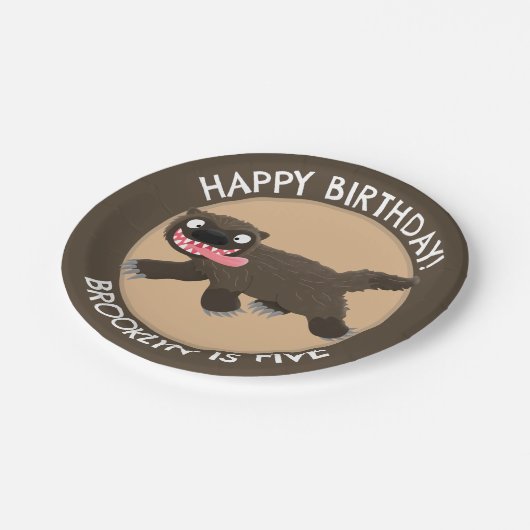 飢えおもしろいた狼のパーソナライズされた誕生日 ペーパープレート (アングル)