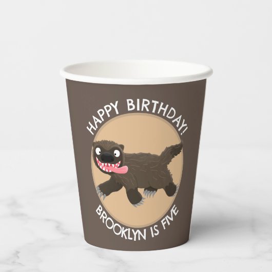 飢えおもしろいた狼のパーソナライズされた誕生日 紙コップ (裏面)