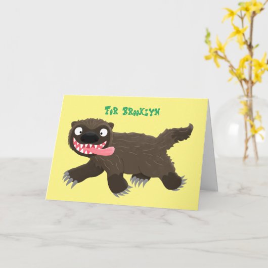 飢えおもしろいた狼の動物漫画 カード (黄色い花)