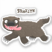 飢えおもしろいた狼の動物漫画 シール (正面)