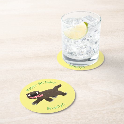 飢えおもしろいた狼の動物漫画 ラウンドペーパーコースター (インサイチュ)