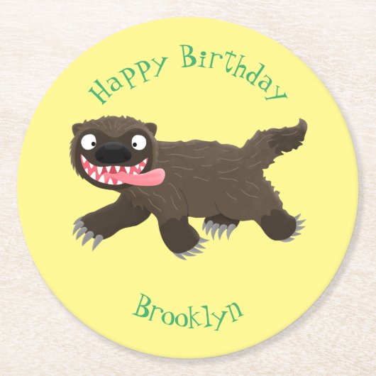 飢えおもしろいた狼の動物漫画 ラウンドペーパーコースター (正面)