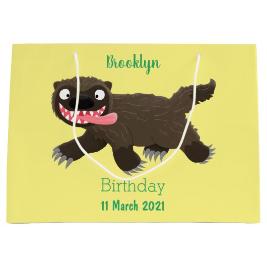 飢えおもしろいた狼の動物漫画 ラージペーパーバッグ (正面)