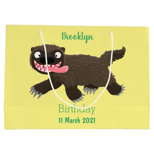 飢えおもしろいた狼の動物漫画 ラージペーパーバッグ (裏面)