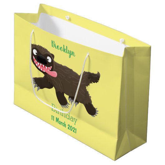 飢えおもしろいた狼の動物漫画 ラージペーパーバッグ (正面アングル)