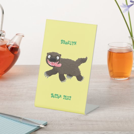 飢えおもしろいた狼の動物漫画 台座サイン (インサイチュ)