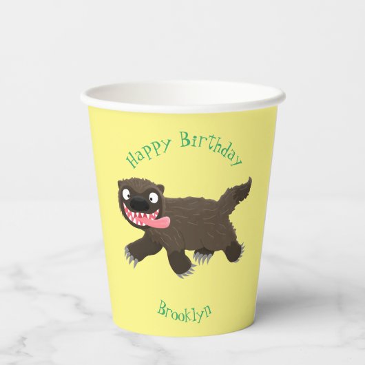 飢えおもしろいた狼の動物漫画 紙コップ (裏面)