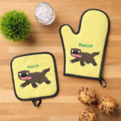 飢えおもしろいた狼の動物漫画 鍋つかみ&鍋敷きセット (トップダウン)