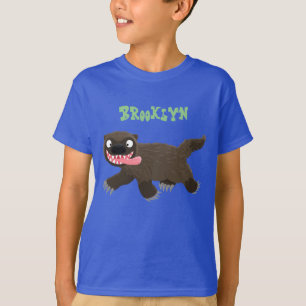 飢えおもしろいた狼の動物漫画 Tシャツ
