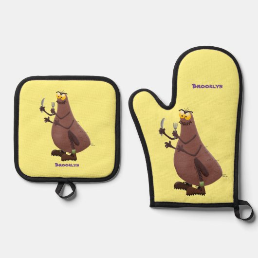 飢えおもしろいた醜いノミ漫画 鍋つかみ&鍋敷きセット (正面)