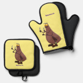 飢えおもしろいた醜いノミ漫画 鍋つかみ&鍋敷きセット (正面/裏面)