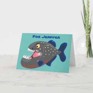 飢えたピラニおもしろいャ漫画のイラストレーション カード