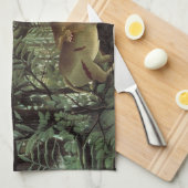 飢えたライオンbyアンリ・ルソー，ヴィンテージ野生動物 キッチンタオル (四つ折り)