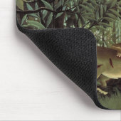 飢えたライオンbyアンリ・ルソー，ヴィンテージ野生動物 マウスパッド (コーナー)