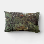 飢えたライオンbyアンリ・ルソー，ヴィンテージ野生動物 ランバークッション (裏面)