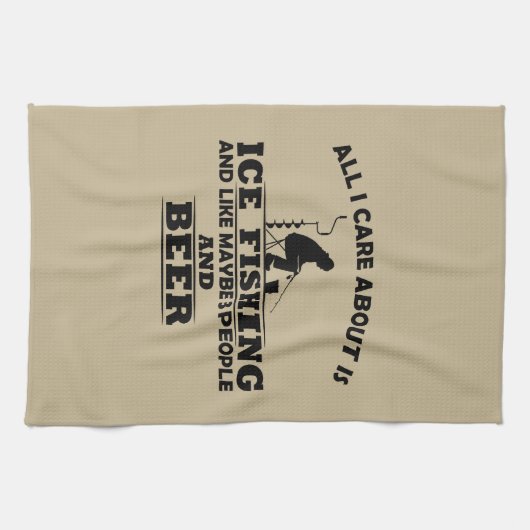 飲おもしろいみビール及び氷魚釣りことわざ キッチンタオル (横)