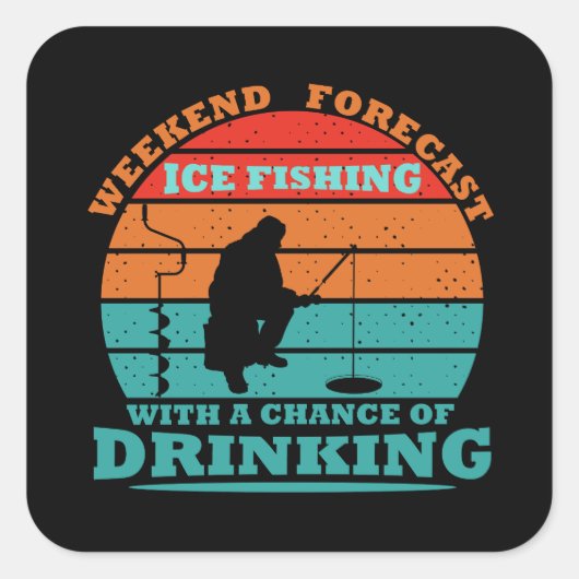 飲おもしろい飲ことわざ及び氷魚釣り スクエアシール (正面)