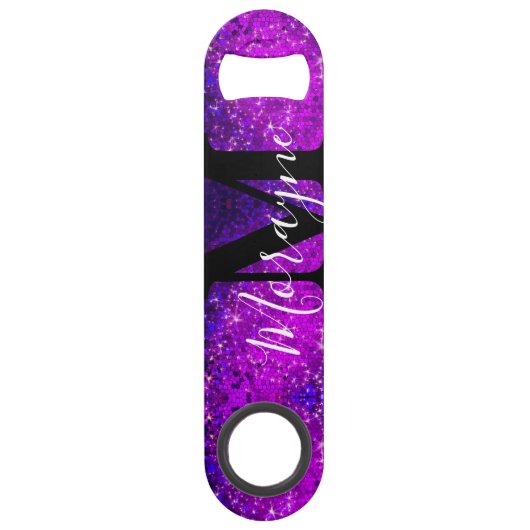 飲みおもしろい冗談パープルグリッターモノグラム名 スピード栓抜き (裏面)