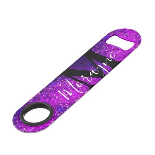 飲みおもしろい冗談パープルグリッターモノグラム名 スピード栓抜き (裏面アングル)