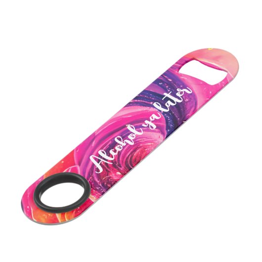 飲みおもしろい引用文ピンクと赤コズミック銀河系 スピード栓抜き (正面アングル)