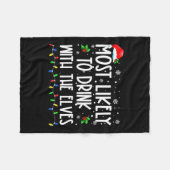 飲みやすい小人小妖精や小人ファミリークリスマ フリースブランケット (正面(横))