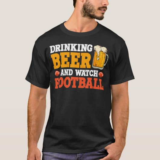 飲みビールとサッカー観戦 Tシャツ (正面)