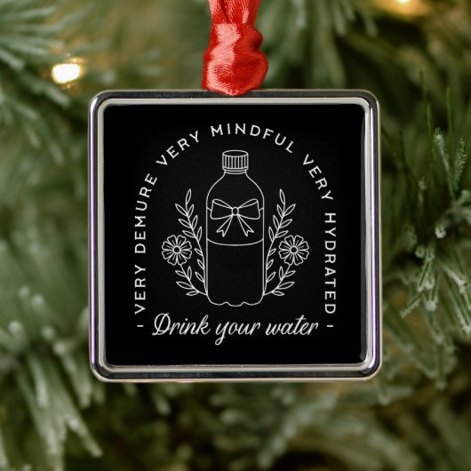 飲み水ハイドレートガールリマインダーおもしろいブラック メタルオーナメント (ツリー)