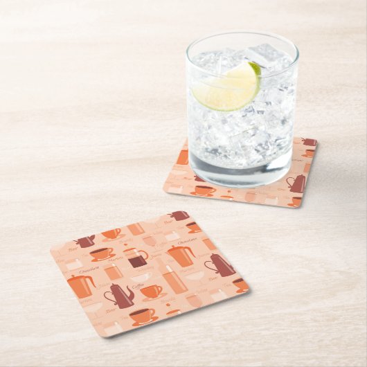 飲み物および文字が付いているパターン スクエアペーパーコースター (インサイチュ)