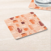 飲み物および文字が付いているパターン スクエアペーパーコースター (アングル)