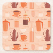 飲み物および文字が付いているパターン スクエアペーパーコースター (正面)