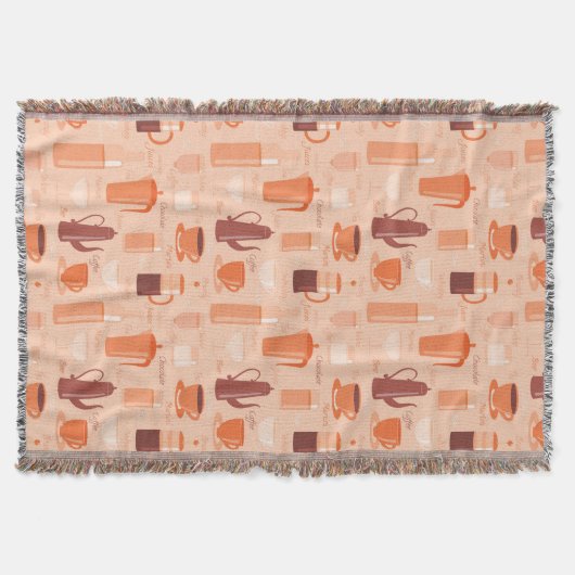 飲み物および文字が付いているパターン スローブランケット (正面)