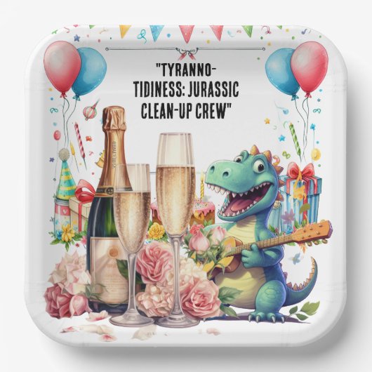 飲み物のある恐竜 ペーパープレート (正面)