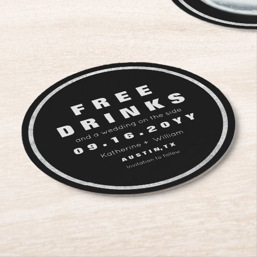 飲み物のおもしろいな保存を日付の銀および黒解放して下さい ラウンドペーパーコースター (アングル)