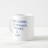 飲み物のコーヒー、保存動物、かぎ針編みおよび昼寝のマグ コーヒーマグカップ (正面左)