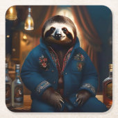 飲み物のジャケットのナマケモノ スクエアペーパーコースター (正面)