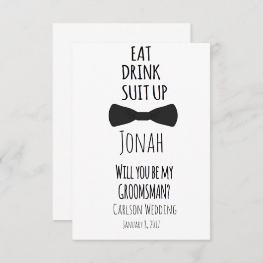 飲み物のスーツをあります私の花婿の付添人の招待が食べて下さい 招待状 (正面/裏面)