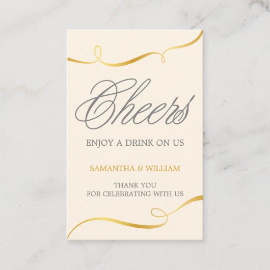 飲み物のチケット|のカスタムな色を結婚するEleganの金ゴールド 名刺 (正面)