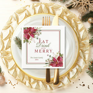 飲み物のメリークリスマスの赤のポインセチアを食べて下さい スタンダードカクテルナプキン