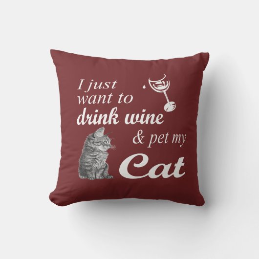 飲み物のワインは及び私の猫をかわいがります クッション (正面)
