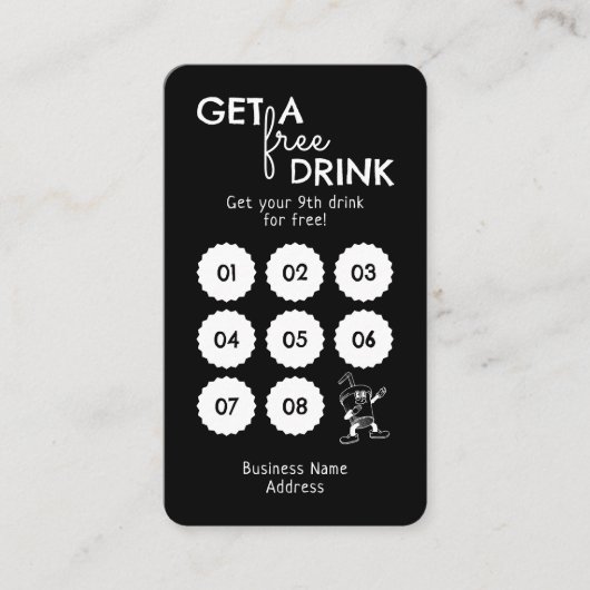 飲み物の無料の白黒を受けミニマルモダンる ロイヤリティカード (正面)