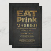 飲み物の金ゴールドの効果のおもしろいな婚約パーティを食べて下さい 招待状 (正面/裏面)