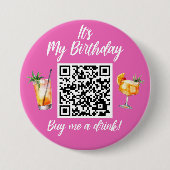 飲み物のQRコー買ドが私の誕生日だ 缶バッジ (正面)