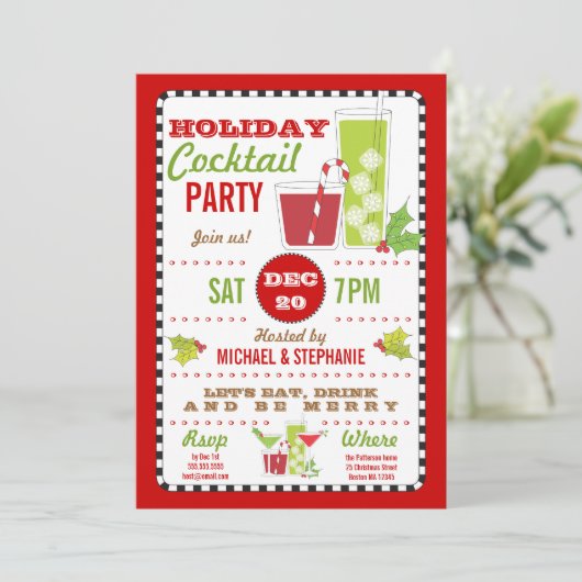 飲み物は及びメリーな休日のカクテルのパーティの招待状です 招待状 (スタンド正面)
