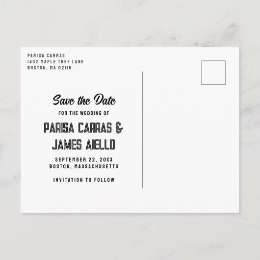 飲み物は無料！結クールモダン婚の日付の保存 案内ポストカード (裏面)