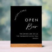 飲み物は私たちオープンバーブラック結婚のバー アクリルサイン (ニュートラル)