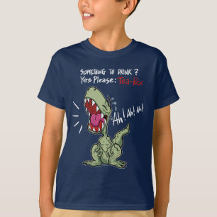 飲み物は?Yesをお願い:茶レックス恐竜 Tシャツ