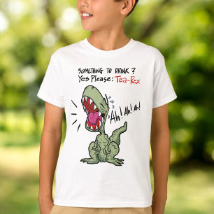 飲み物は?Yesをお願い:茶レックス恐竜 Tシャツ